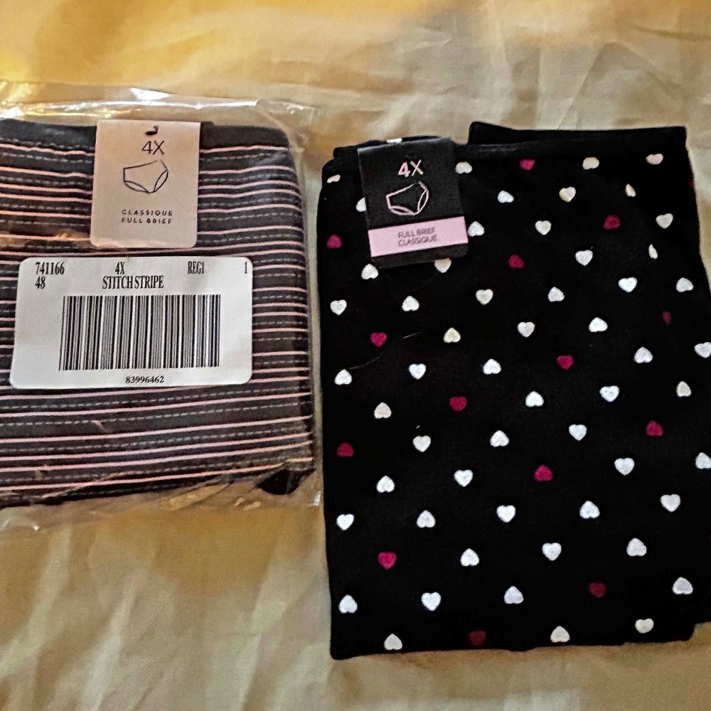 FULL BRIEFS, 2 PAIR, COTTON SPANDEX, BLACK PRINTED, SIZE 4X, DéESSE COLLECTION